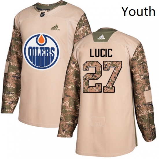 Youth Adidas Edmonton Oilers 27 Milan Lucic Authentic Camo Veterans Day Practice NHL Jersey